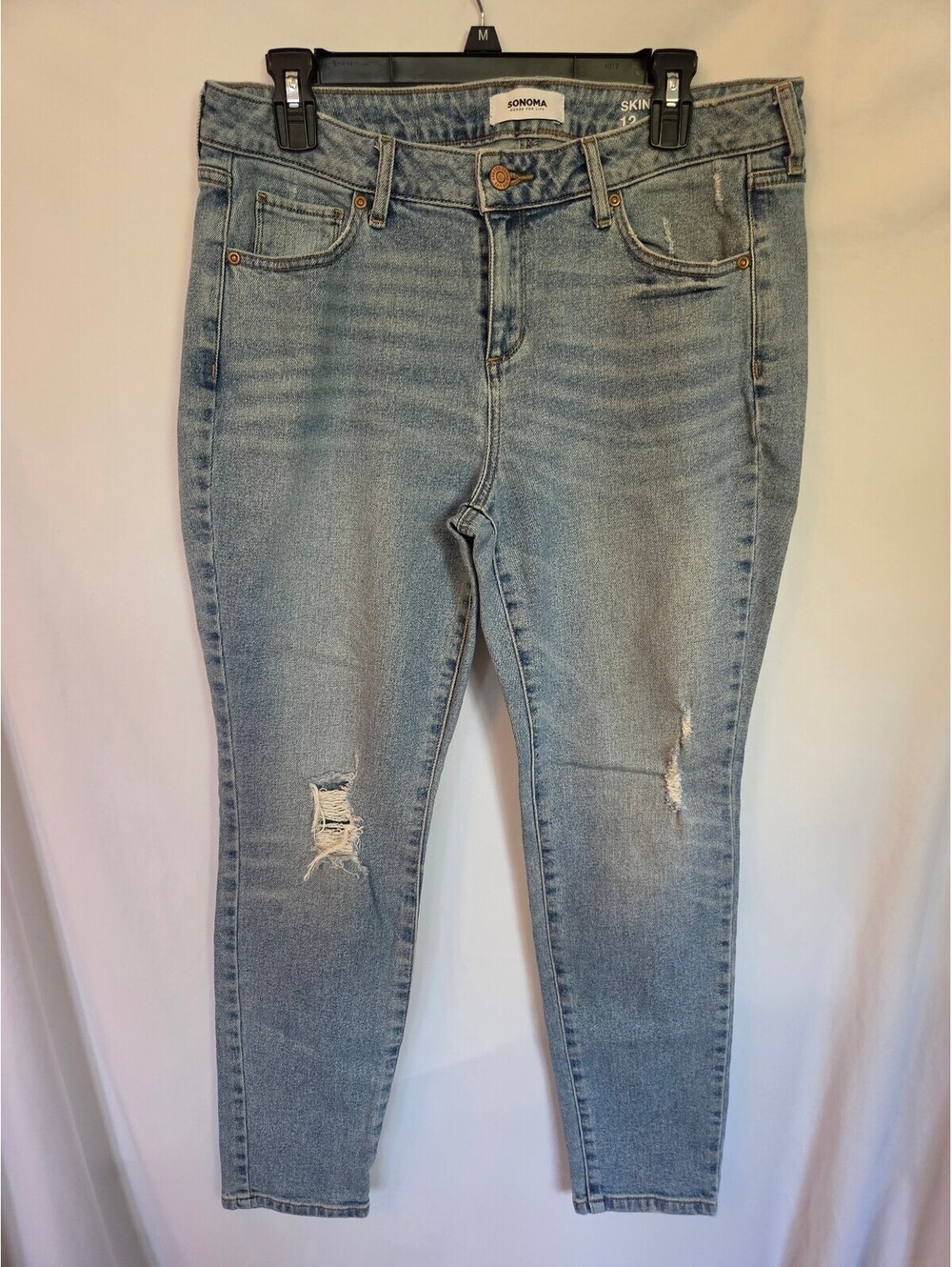 Sonoma Goods For Life Jeans Womens 12 Skinny Distressed Light Wash Stretch Denim